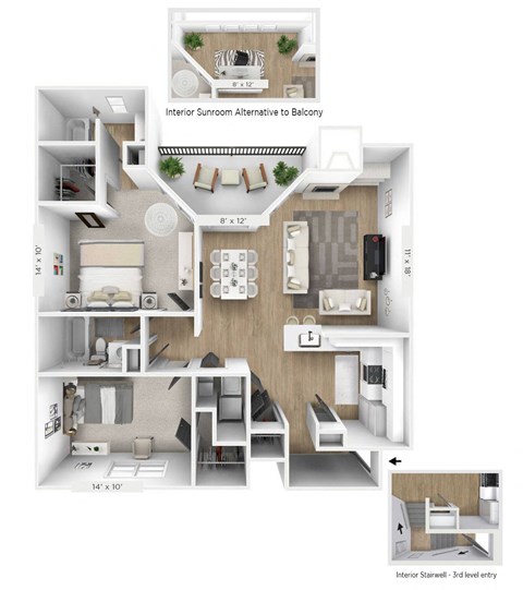 2 bedroom 2 bathroom Floor plan D at Sundance Apartments, Indianapolis, IN, 46237